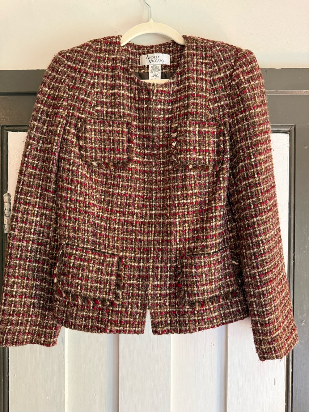 VINTAGE Andrea Vercaro Women's Burgundy Tweed Blazer